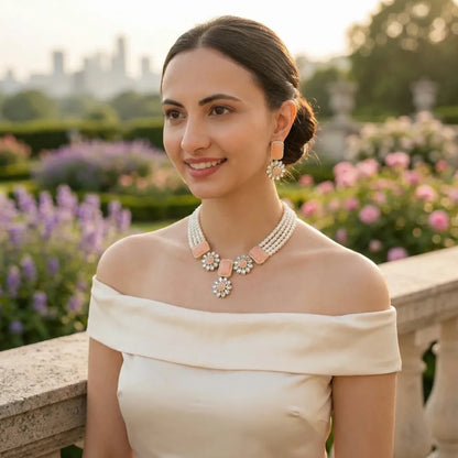 Peach kundan necklace set - jeweller set