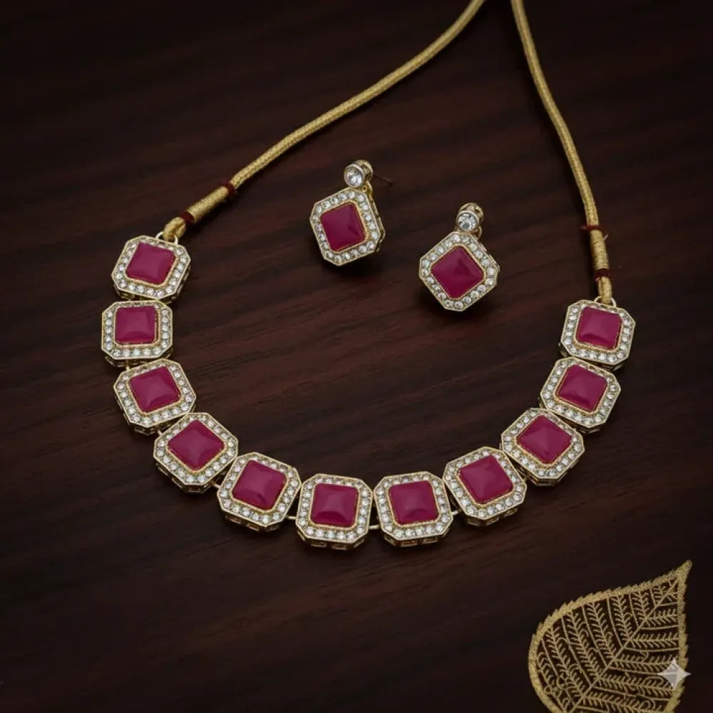Pink cz necklace set - jeweller set