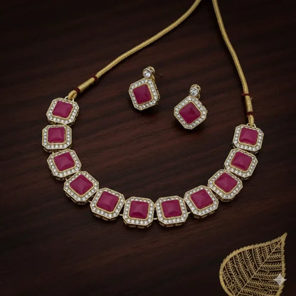 Pink cz necklace set - jeweller set