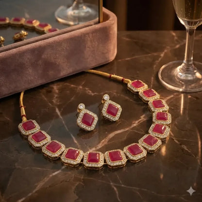 Pink cz necklace set - jeweller set