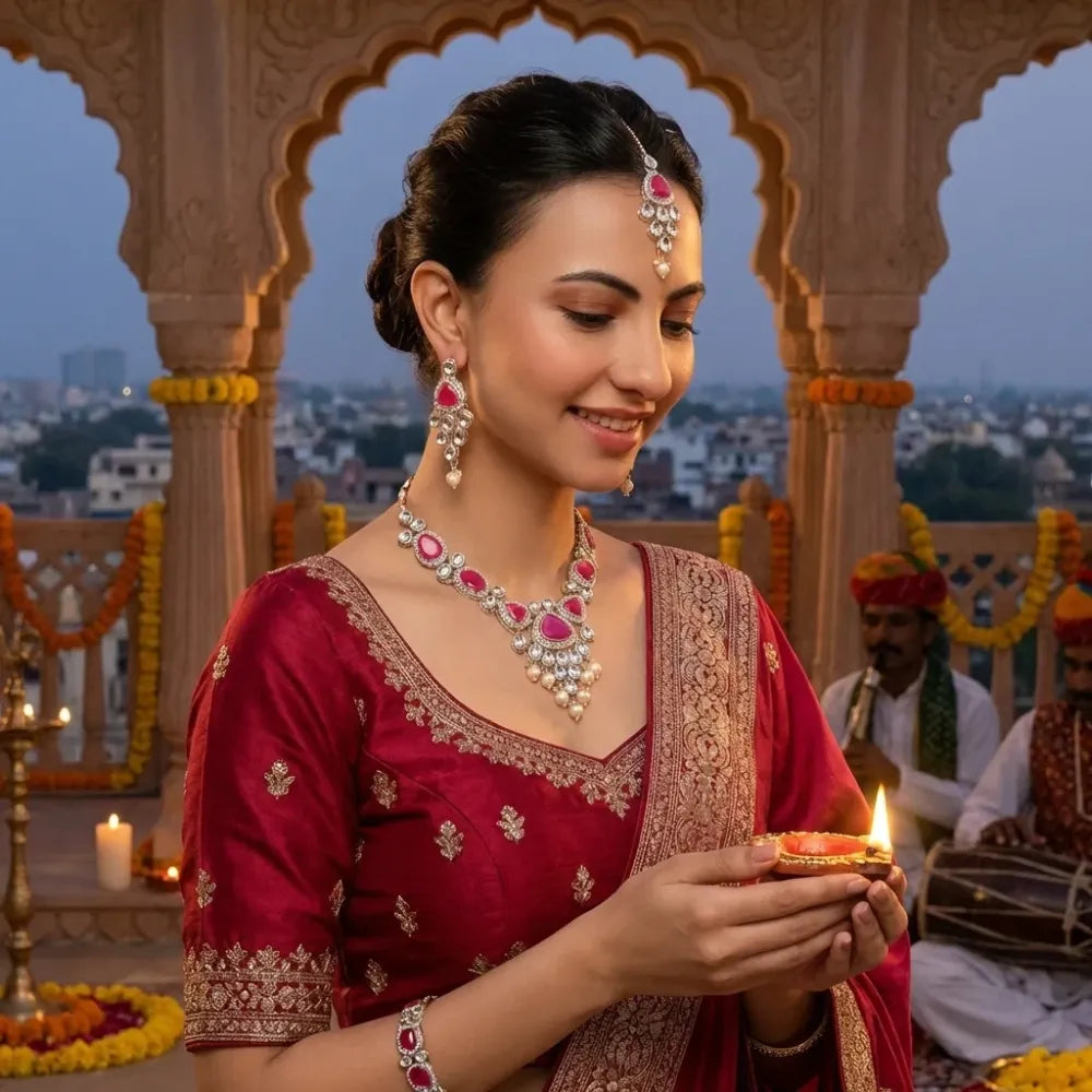Pink kundan & pearl necklace set - jeweller set