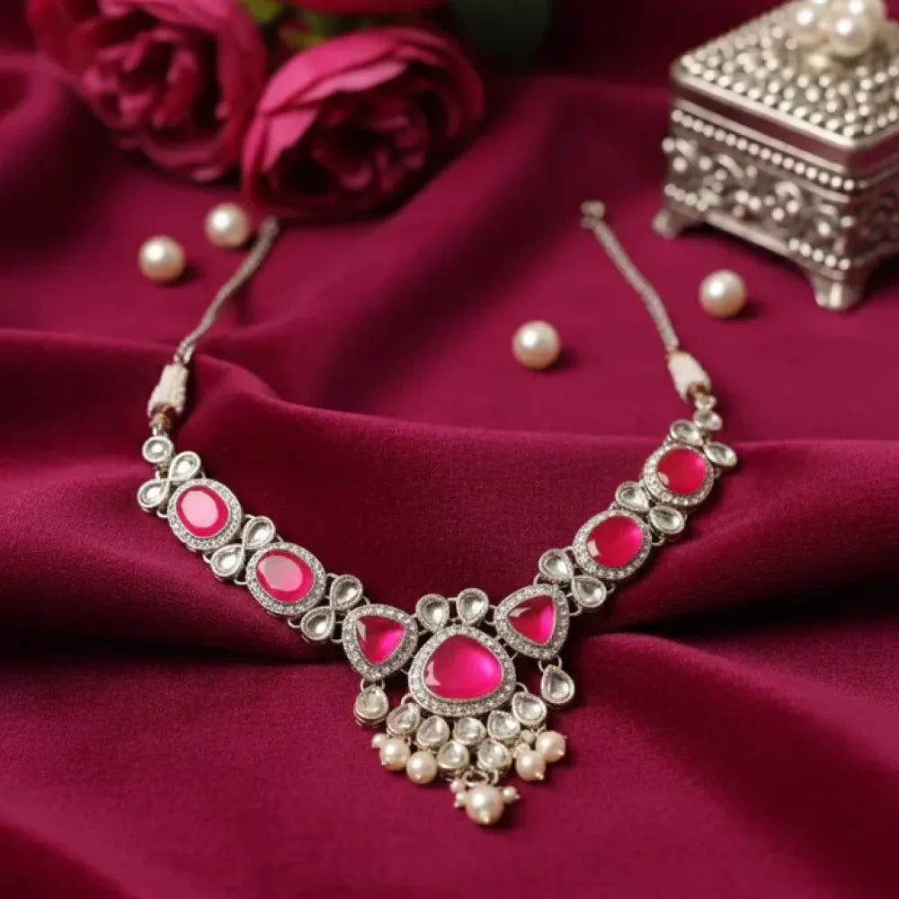 Pink kundan & pearl necklace set - jeweller set