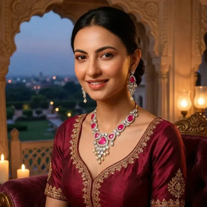 Pink kundan & pearl necklace set - jeweller set