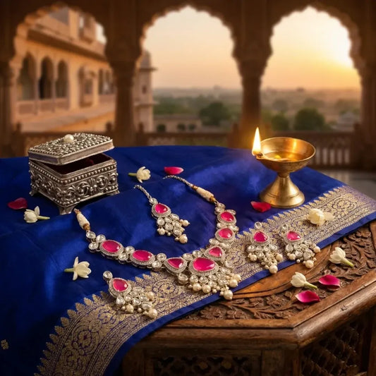 Pink kundan & pearl necklace set - jeweller set