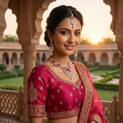 Pink kundan & pearl necklace set - jeweller set