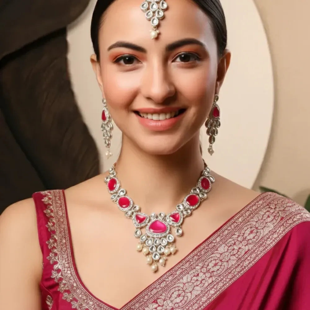 Pink kundan & pearl necklace set - jeweller set