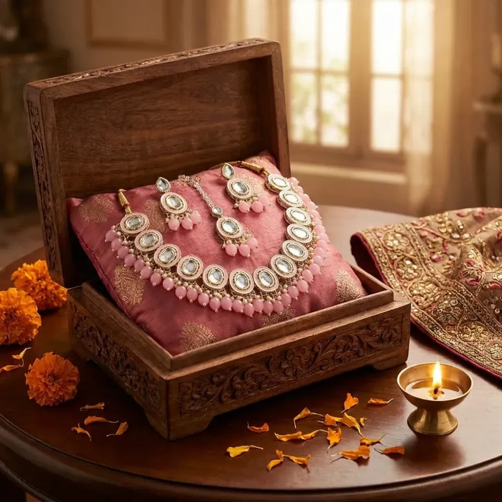 Pink meenakari kundan jewelry set - jeweller set