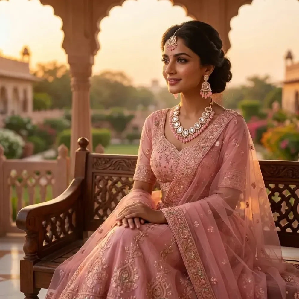 Pink meenakari kundan jewelry set - jeweller set