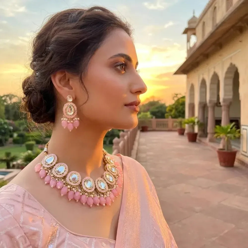 Pink meenakari kundan jewelry set - jeweller set