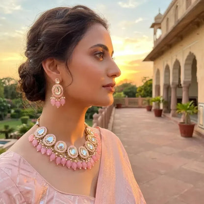 Pink meenakari kundan jewelry set - jeweller set