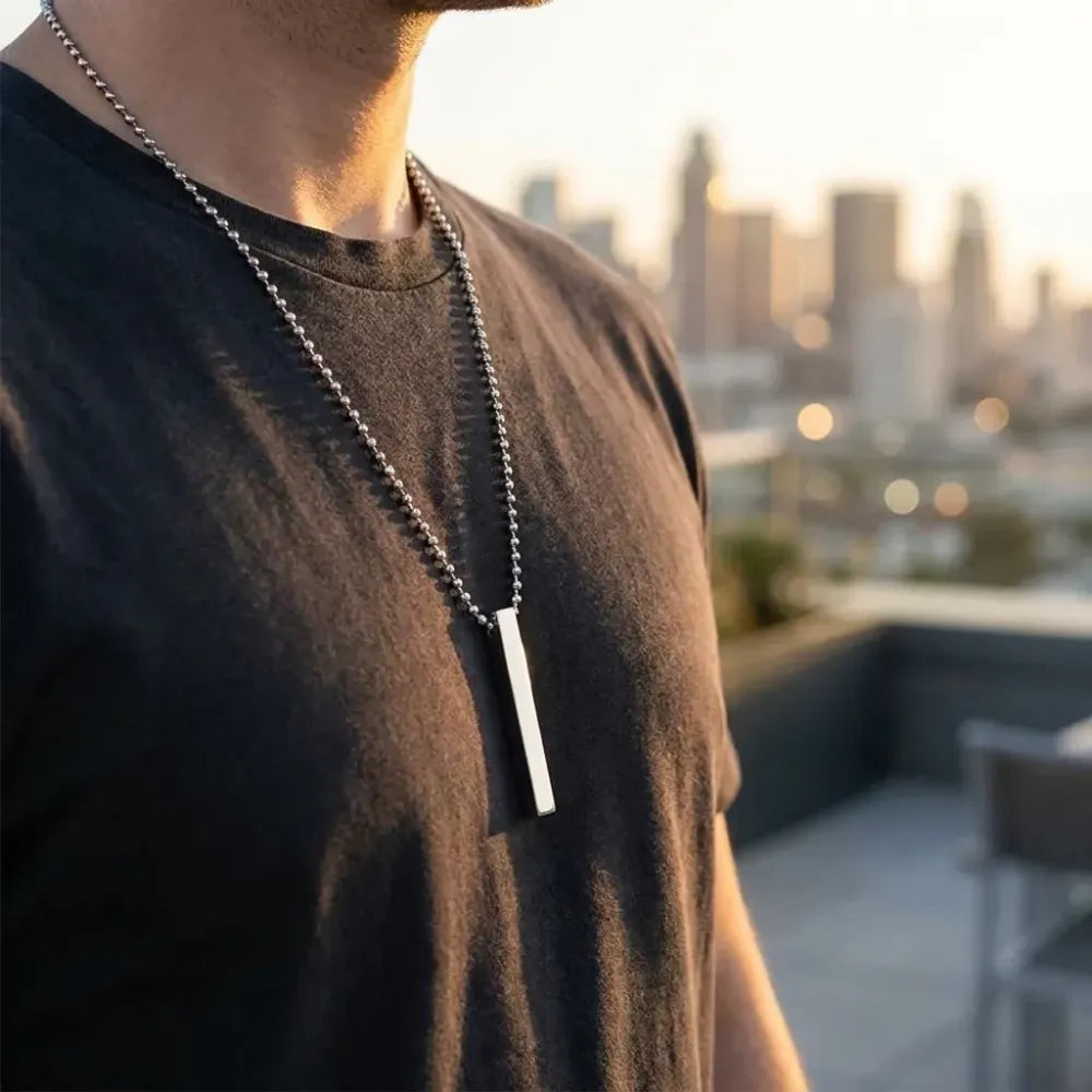 Plain stick shape locket with chain stainless steel necklace (1 pc) - bracelets