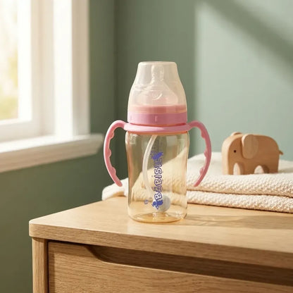 Plastic baby feeding bottle with handles straw (220 ml 1 pc) - care
