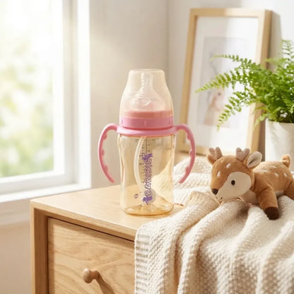Plastic baby feeding bottle with handles straw (220 ml 1 pc) - care