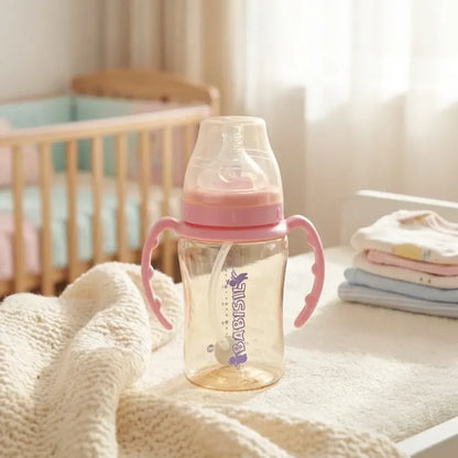 Plastic baby feeding bottle with handles straw (220 ml 1 pc) - care