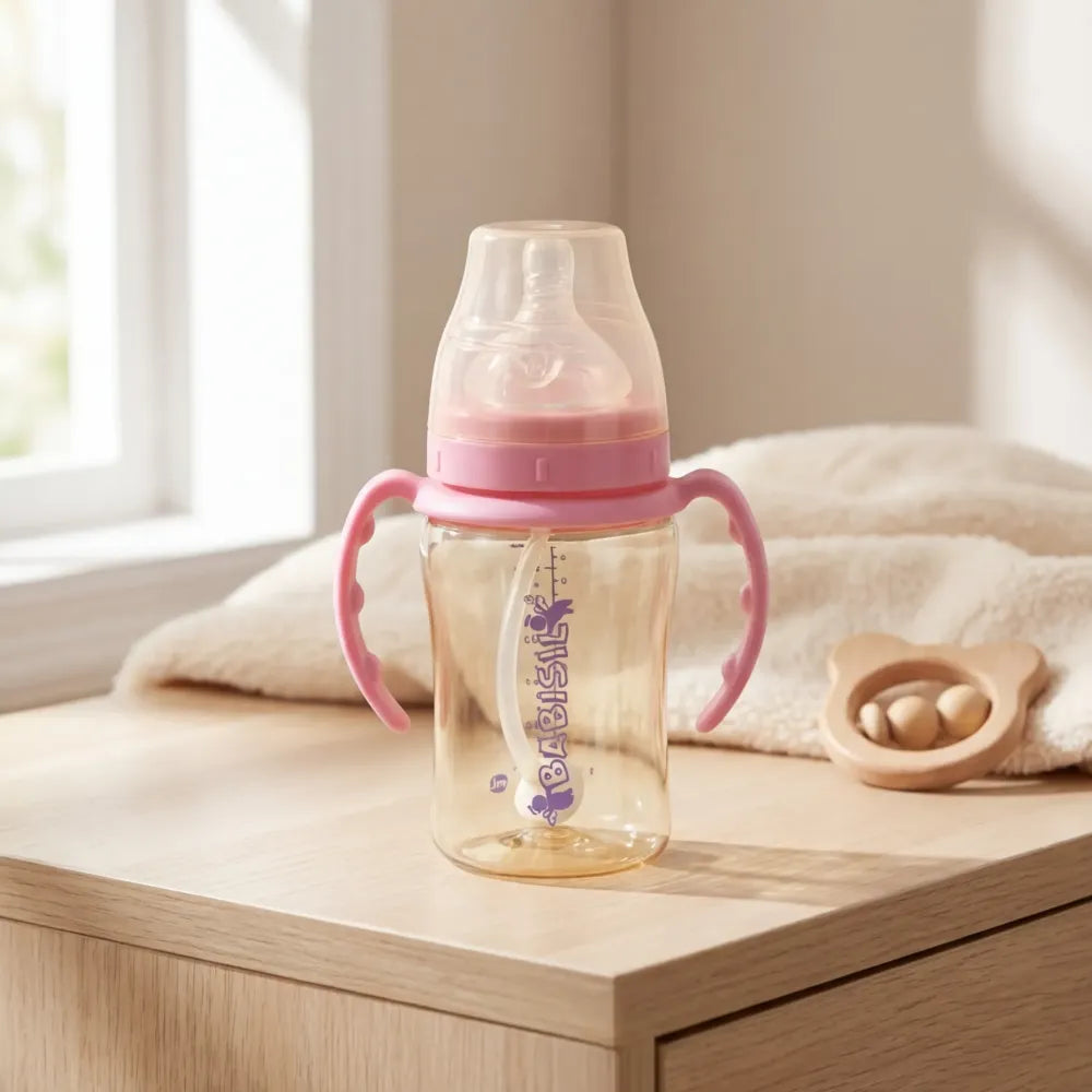Plastic baby feeding bottle with handles straw (220 ml 1 pc) - care