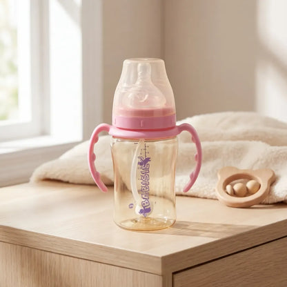 Plastic baby feeding bottle with handles straw (220 ml 1 pc) - care