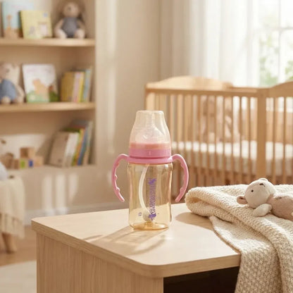 Plastic baby feeding bottle with handles straw (220 ml 1 pc) - care