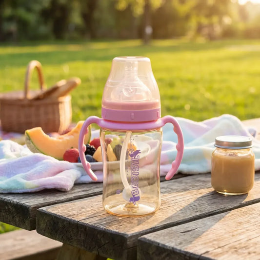 Plastic baby feeding bottle with handles straw (220 ml 1 pc) - care