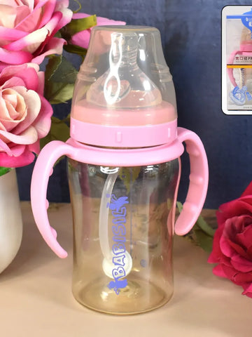 Plastic Baby Feeding Bottle With Handles  Straw (220 Ml  1 Pc)