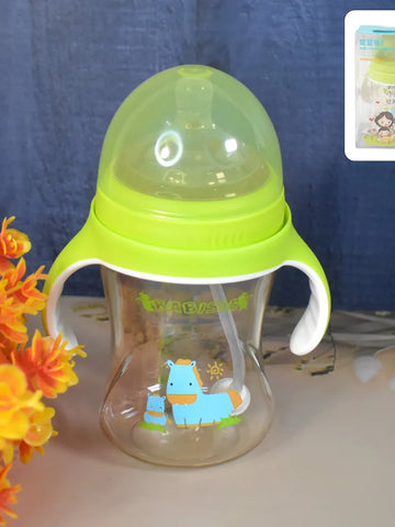Plastic Baby Feeding Bottle With Handles Straw (300 Ml  1 Pc)