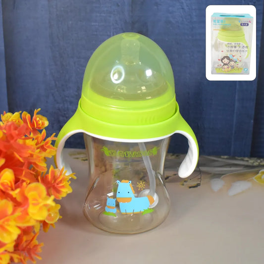 Plastic baby feeding bottle with handles straw (300 ml 1 pc) - care