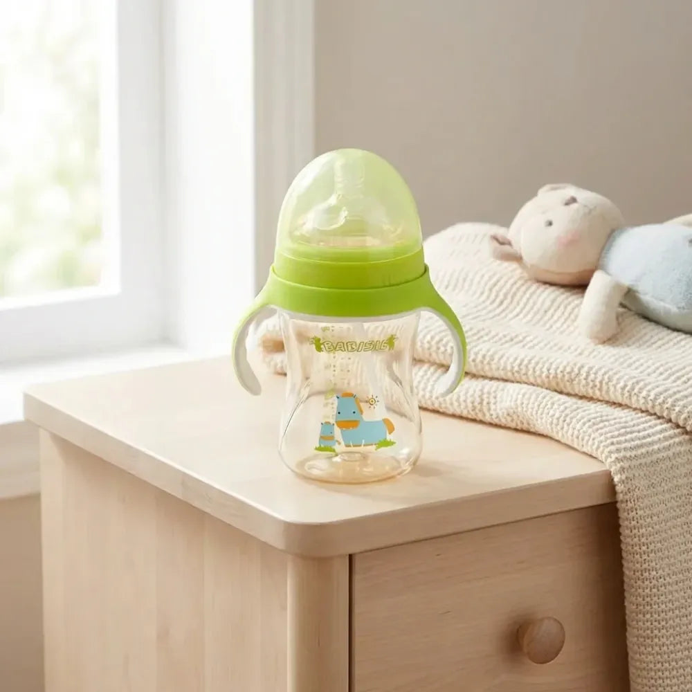 Plastic baby feeding bottle with handles straw (300 ml 1 pc) - care