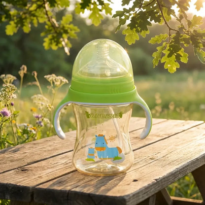 Plastic baby feeding bottle with handles straw (300 ml 1 pc) - care