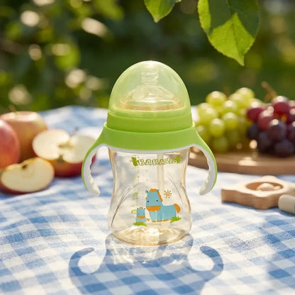 Plastic baby feeding bottle with handles straw (300 ml 1 pc) - care