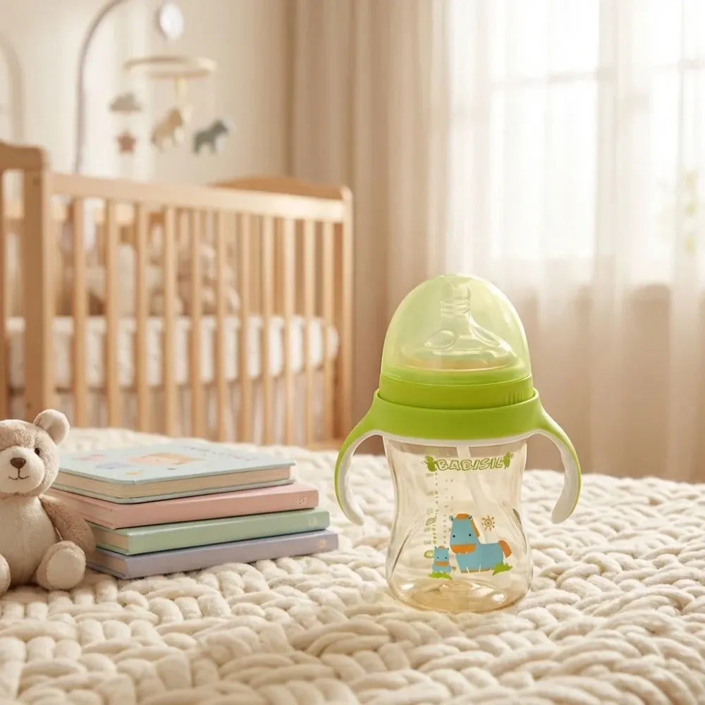 Plastic baby feeding bottle with handles straw (300 ml 1 pc) - care