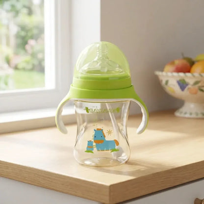 Plastic baby feeding bottle with handles straw (300 ml 1 pc) - care