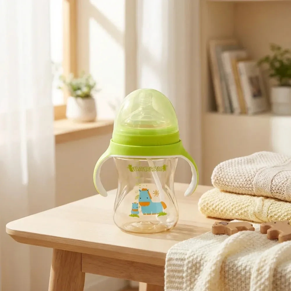 Plastic baby feeding bottle with handles straw (300 ml 1 pc) - care