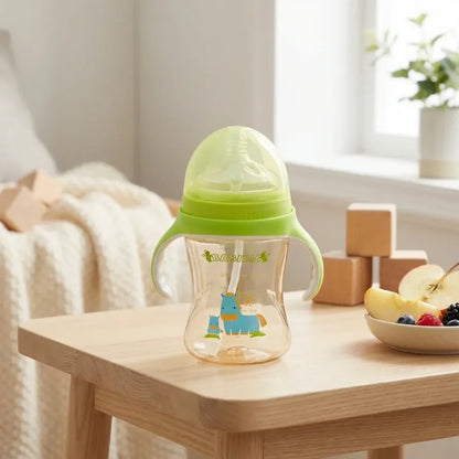 Plastic baby feeding bottle with handles straw (300 ml 1 pc) - care
