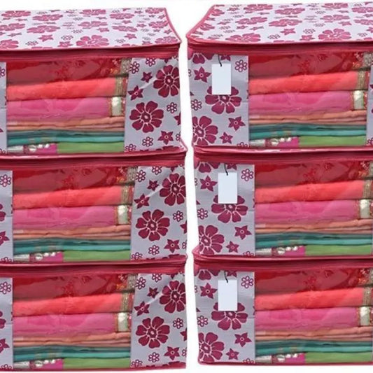 Six floral-patterned storage bags.