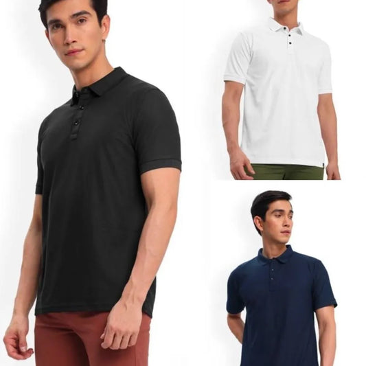Poly cotton solid half sleeves mens polo t-shirt (pack of 3)