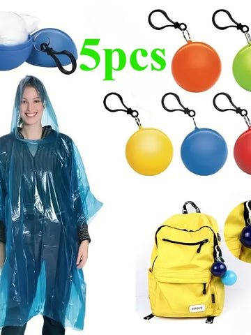 Portable Disposable Emergency Raincoats Waterproof Rain Poncho in A Ball for Traveling Camping Outdoor (Pack of 5)