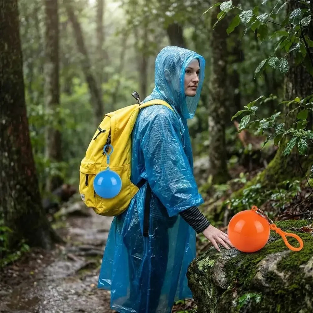 Portable disposable emergency raincoats waterproof rain poncho in a ball for traveling camping outdoor (pack of 5)