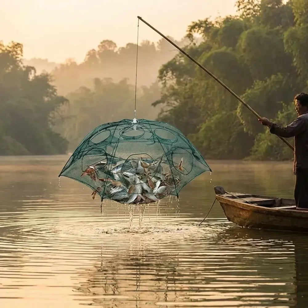 Portable folding fishing net