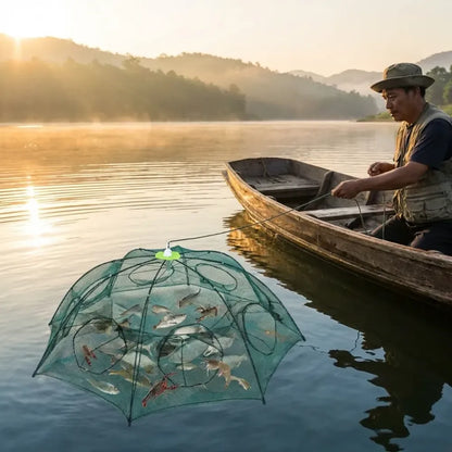 Portable folding fishing net