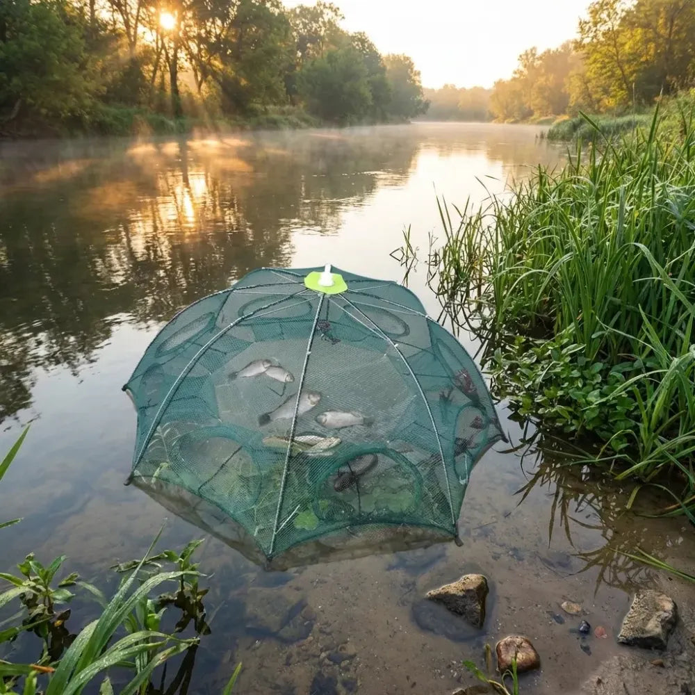 Portable folding fishing net
