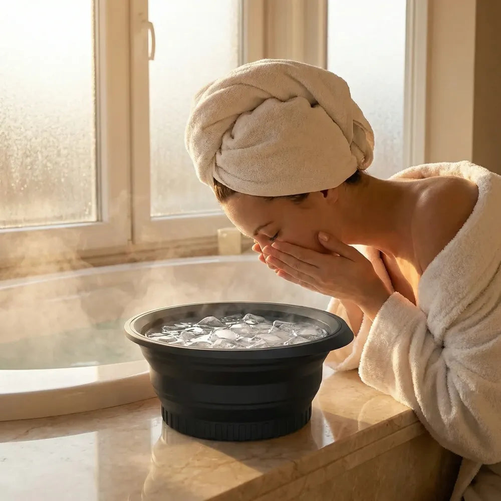 Portable ice face bowl for puffiness relief