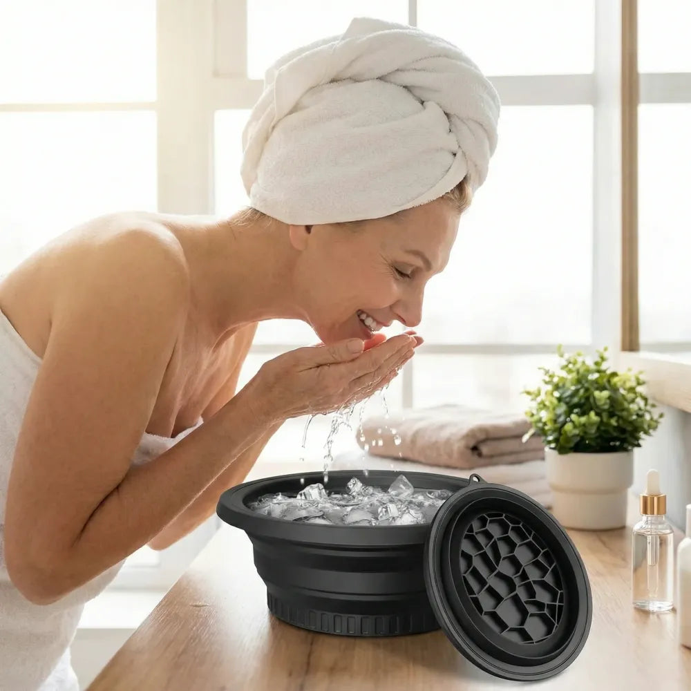 Portable ice face bowl for puffiness relief