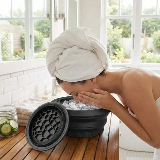 Portable ice face bowl for puffiness relief