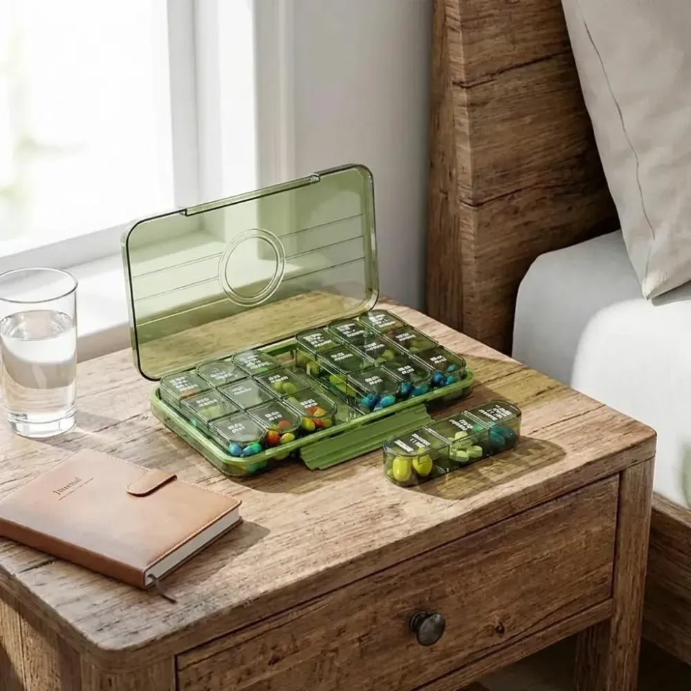 Portable weekly pill organizer - health care