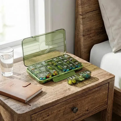 Portable weekly pill organizer - health care