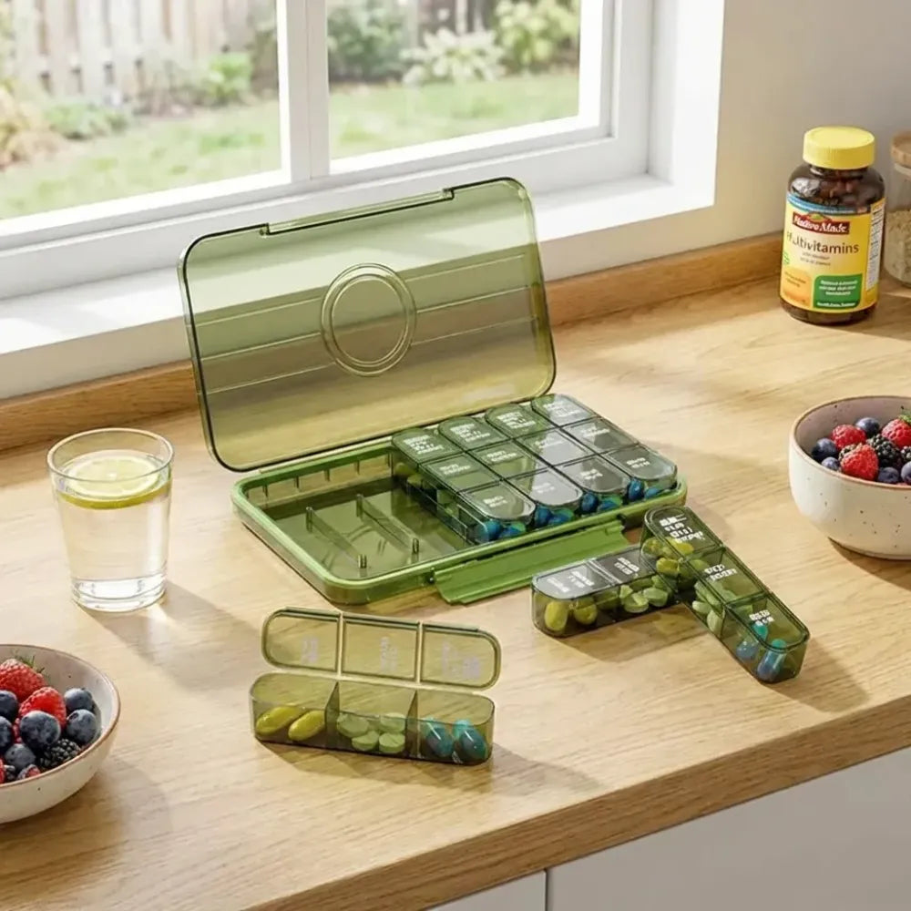Portable weekly pill organizer - health care
