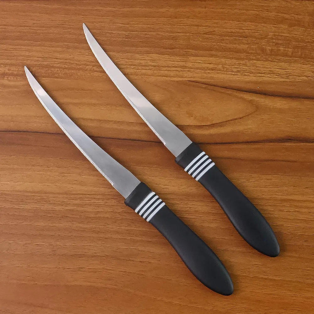 Premium curved serrated stainless steel kitchen knife set (mix color 2 pc) - home &