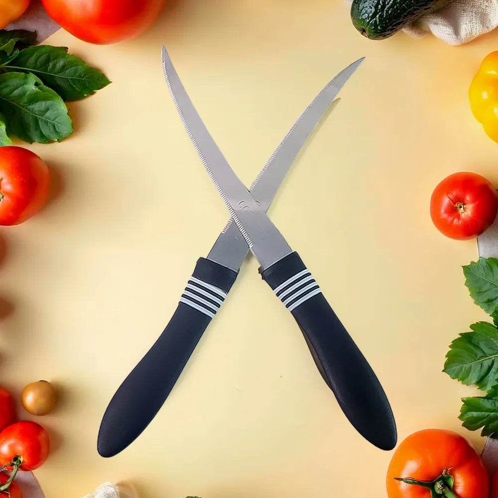 Premium curved serrated stainless steel kitchen knife set (mix color 2 pc) - home &