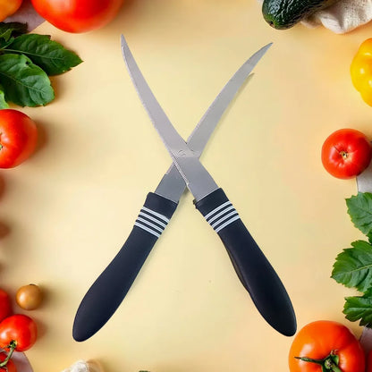 Premium curved serrated stainless steel kitchen knife set (mix color 2 pc) - home &