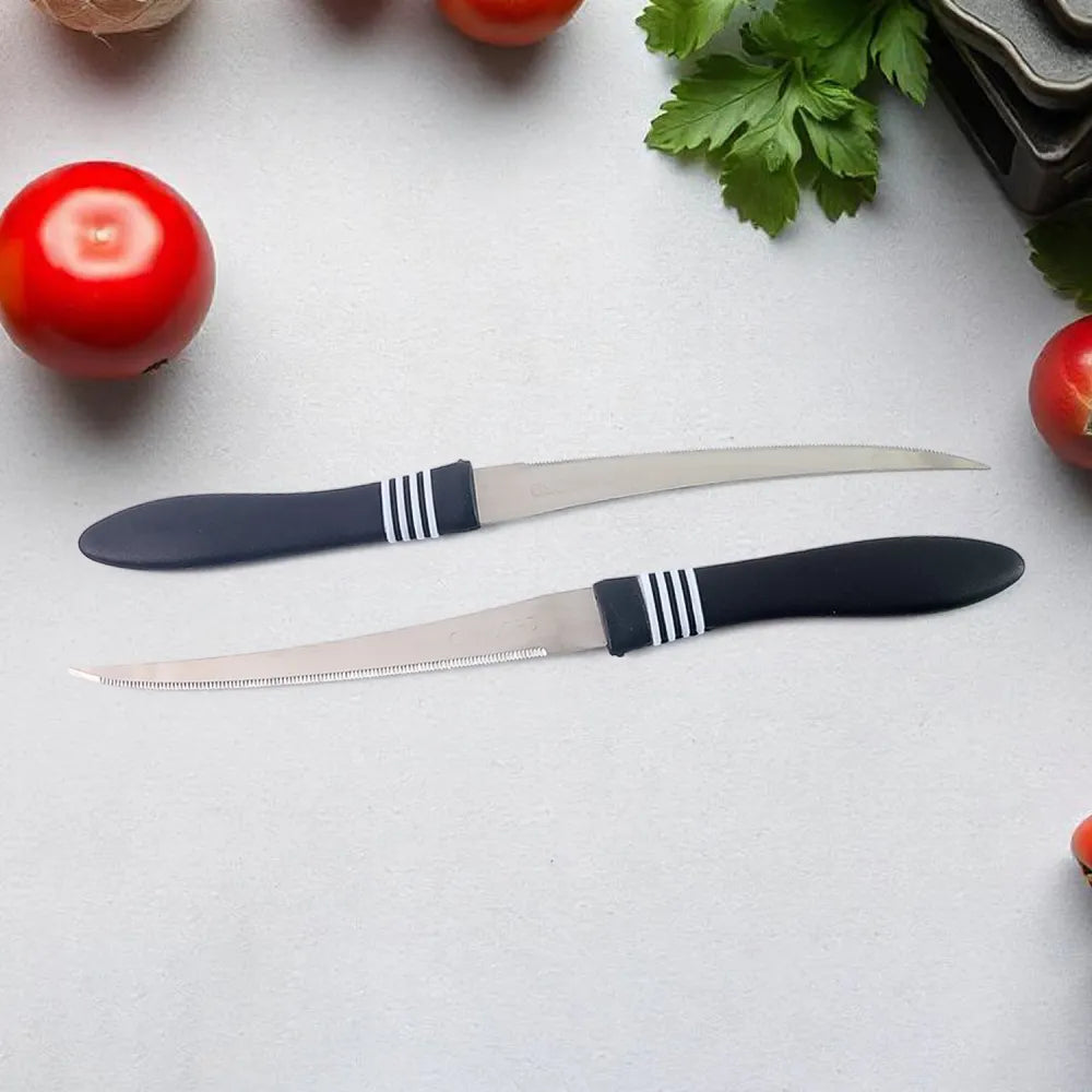 Premium curved serrated stainless steel kitchen knife set (mix color 2 pc) - home &