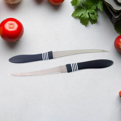 Premium curved serrated stainless steel kitchen knife set (mix color 2 pc) - home &